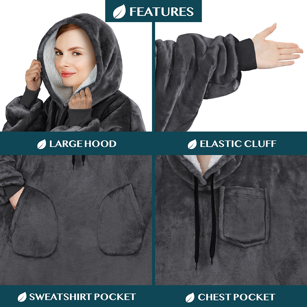 Chest Pocket Sherpa Hoodie Blanket - Patch Pocket (Regular / Long)