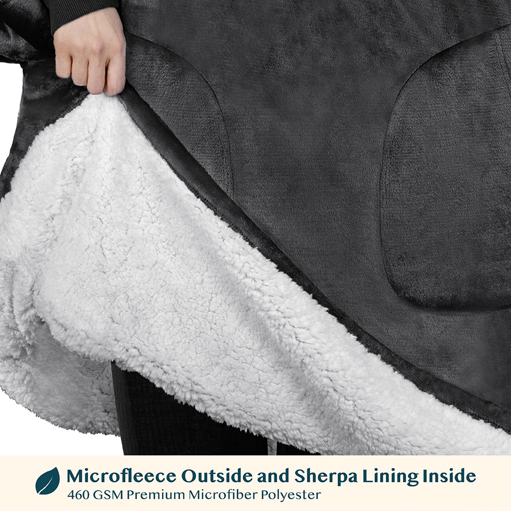 Chest Pocket Sherpa Hoodie Blanket - Patch Pocket (Regular / Long)