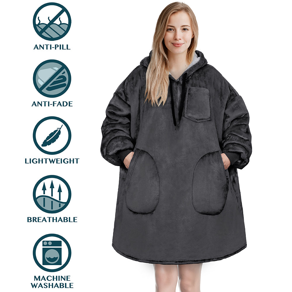 Chest Pocket Sherpa Hoodie Blanket - Patch Pocket (Regular / Long)