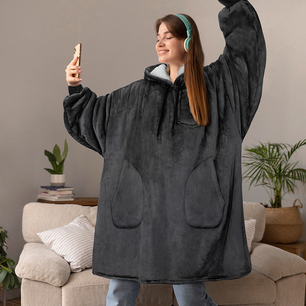 Chest Pocket Sherpa Hoodie Blanket - Patch Pocket (Regular / Long)