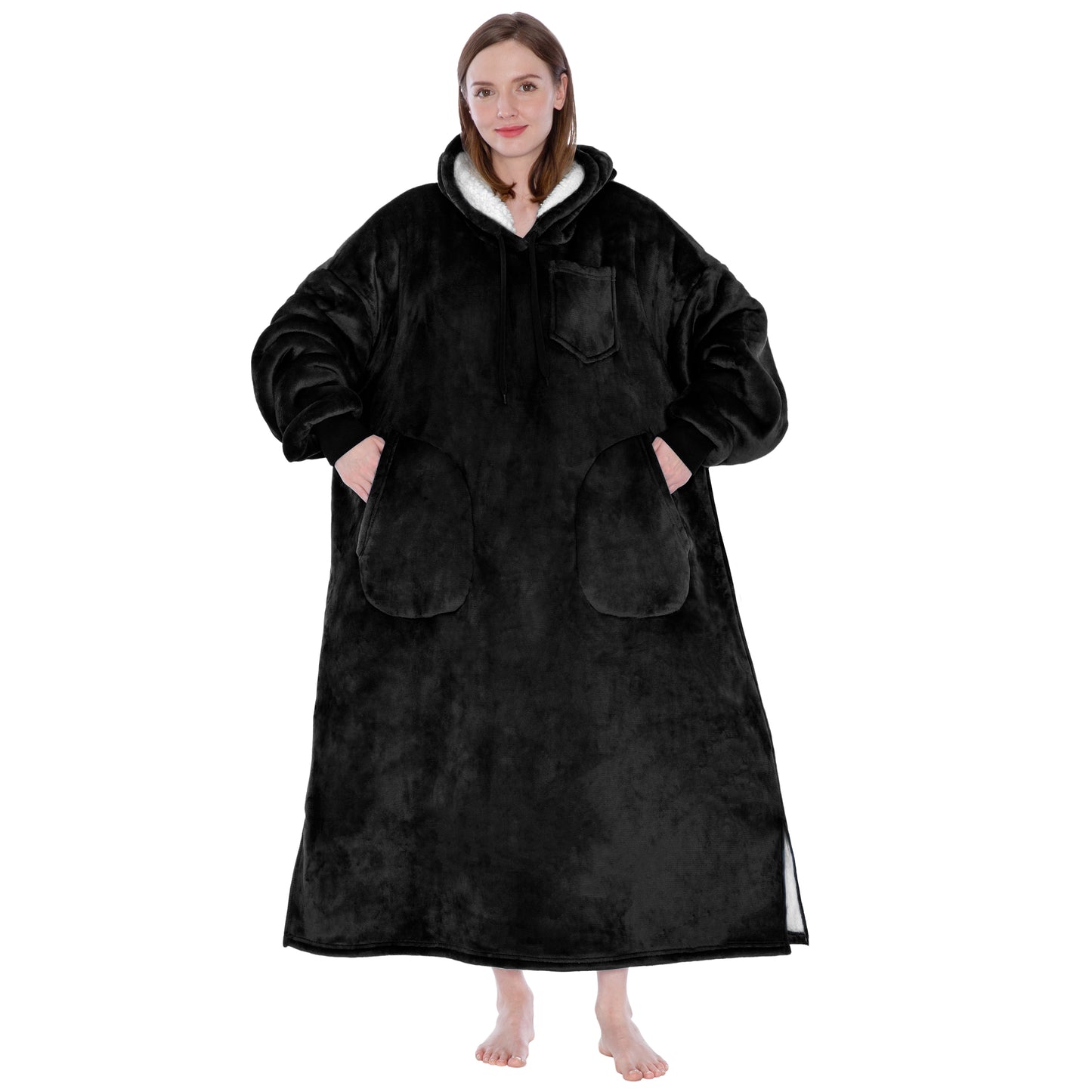 Chest Pocket Sherpa Hoodie Blanket - Patch Pocket (Regular / Long)