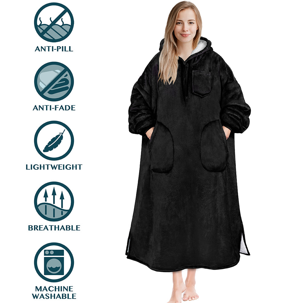 Chest Pocket Sherpa Hoodie Blanket - Patch Pocket (Regular / Long)