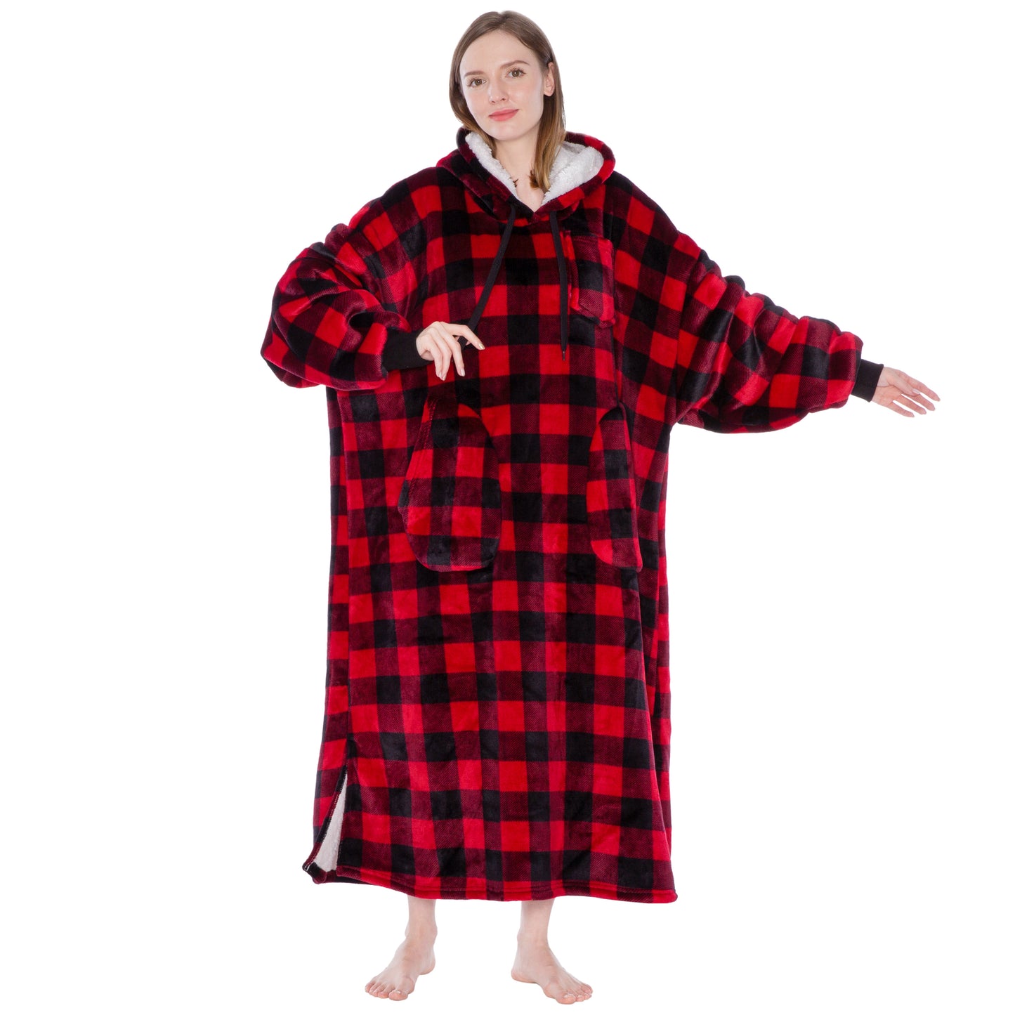 Chest Pocket Sherpa Hoodie Blanket - Patch Pocket (Regular / Long)