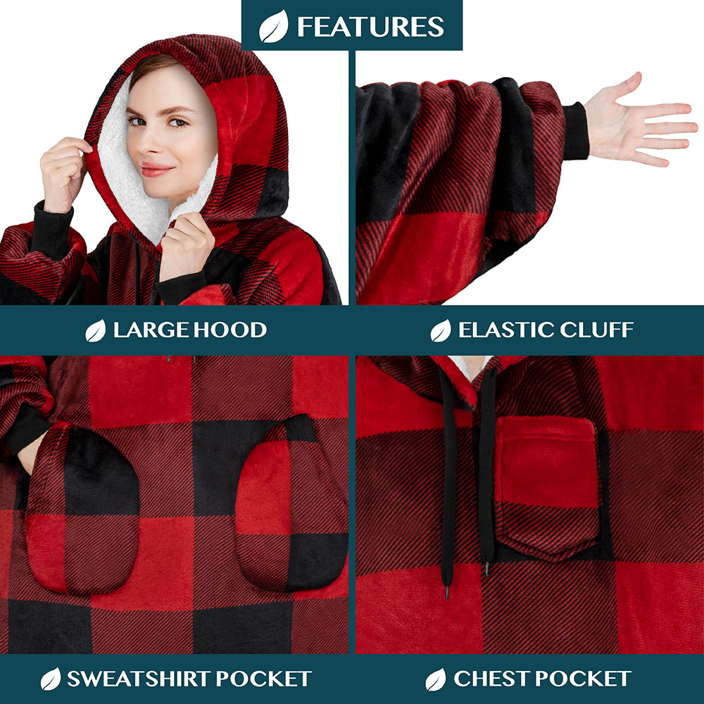 Chest Pocket Sherpa Hoodie Blanket - Patch Pocket (Regular / Long)