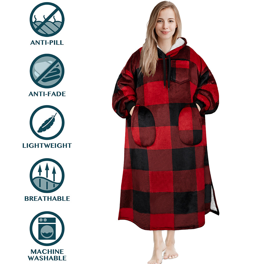 Chest Pocket Sherpa Hoodie Blanket - Patch Pocket (Regular / Long)