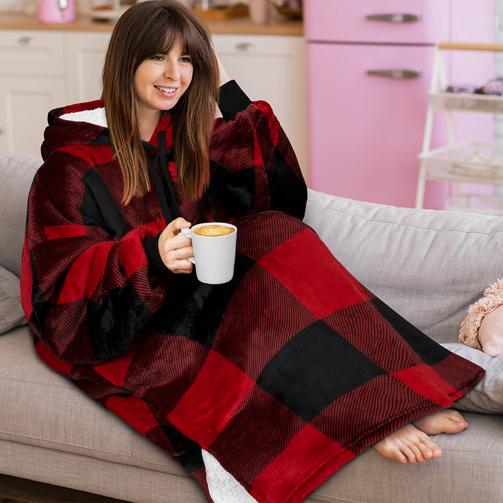 Chest Pocket Sherpa Hoodie Blanket - Patch Pocket (Regular / Long)