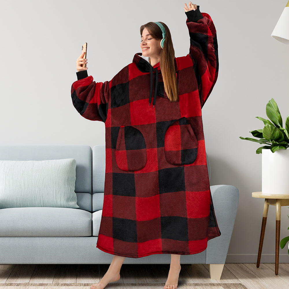 Chest Pocket Sherpa Hoodie Blanket - Patch Pocket (Regular / Long)