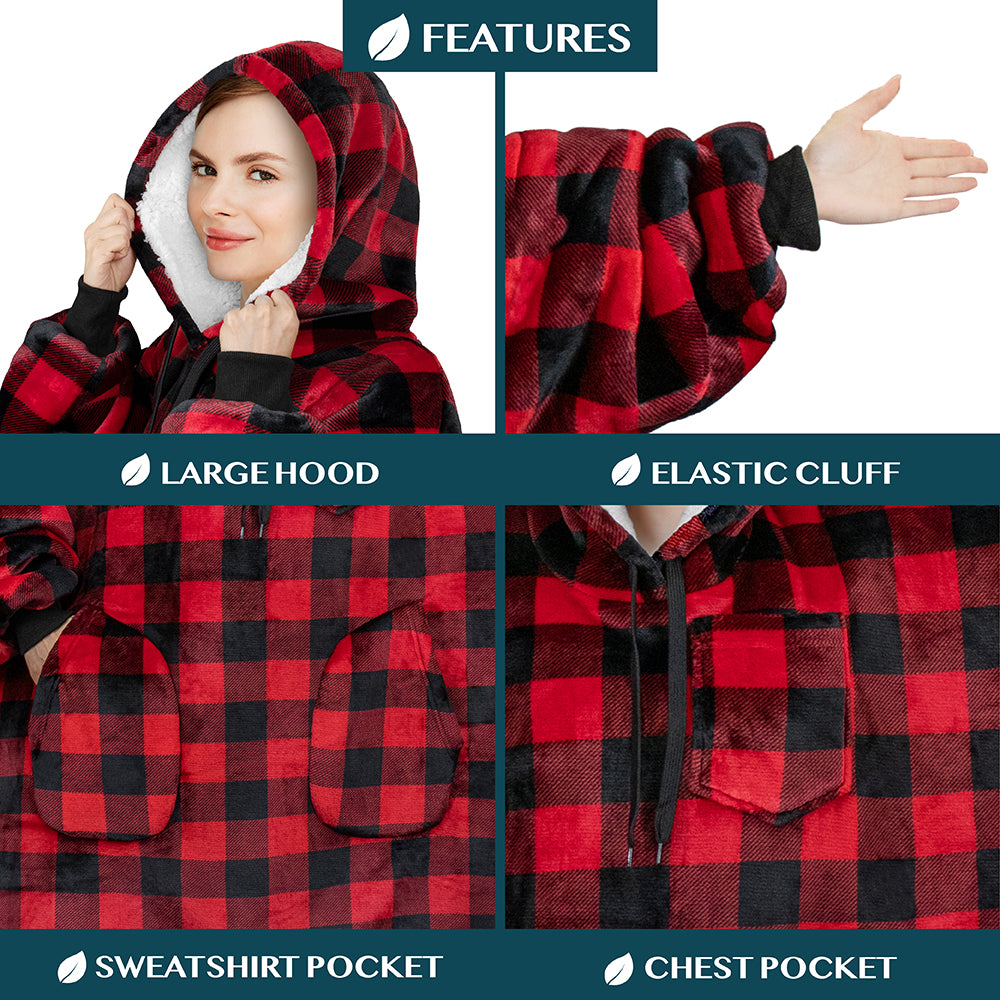 Chest Pocket Sherpa Hoodie Blanket - Patch Pocket (Regular / Long)