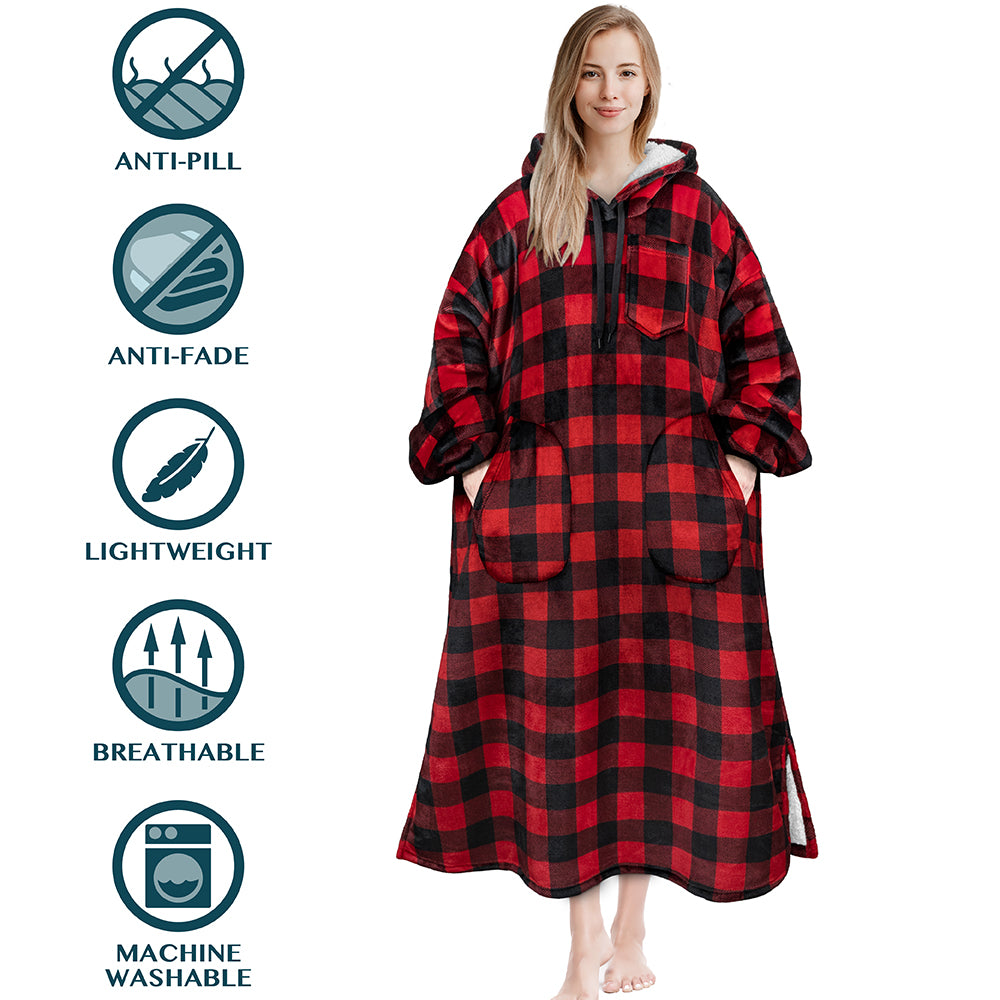 Chest Pocket Sherpa Hoodie Blanket - Patch Pocket (Regular / Long)