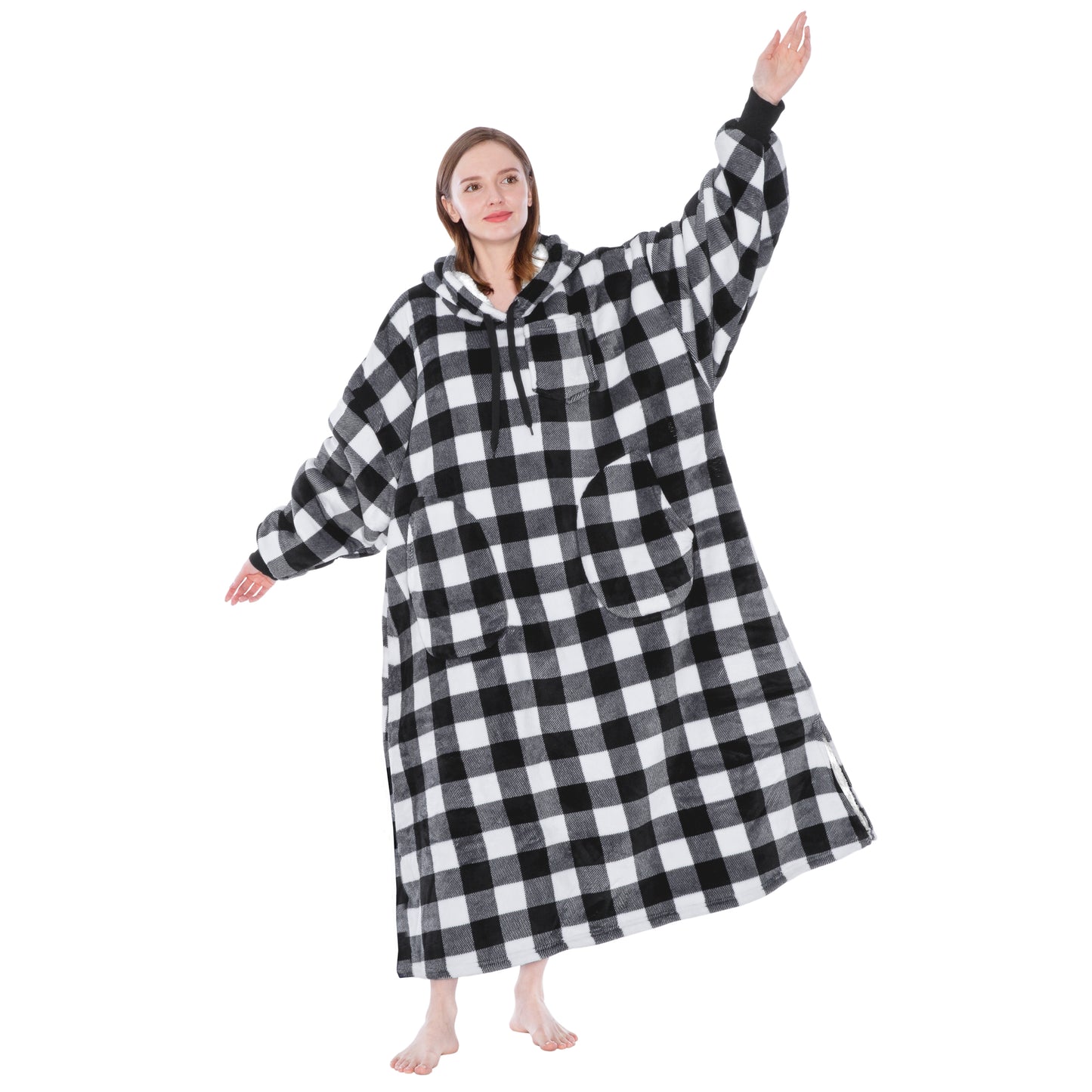 Chest Pocket Sherpa Hoodie Blanket - Patch Pocket (Regular / Long)