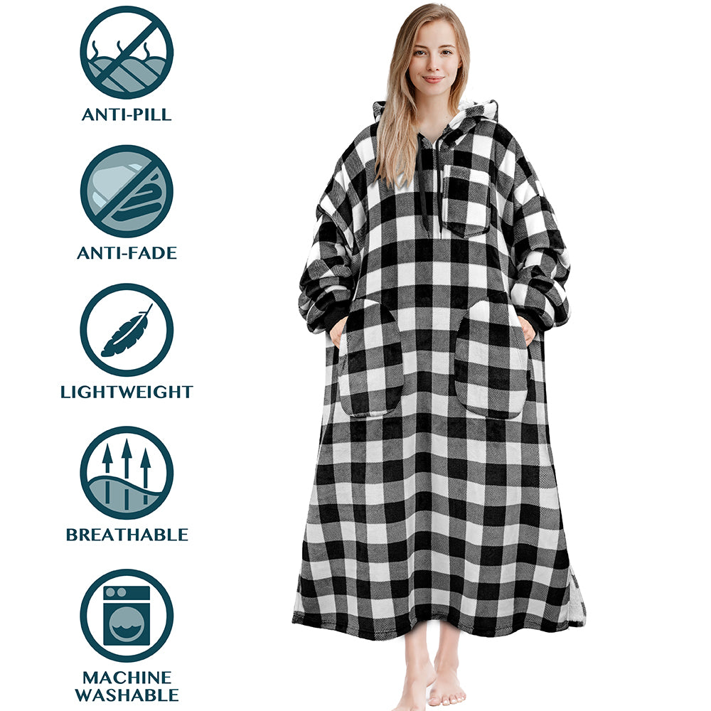 Chest Pocket Sherpa Hoodie Blanket - Patch Pocket (Regular / Long)