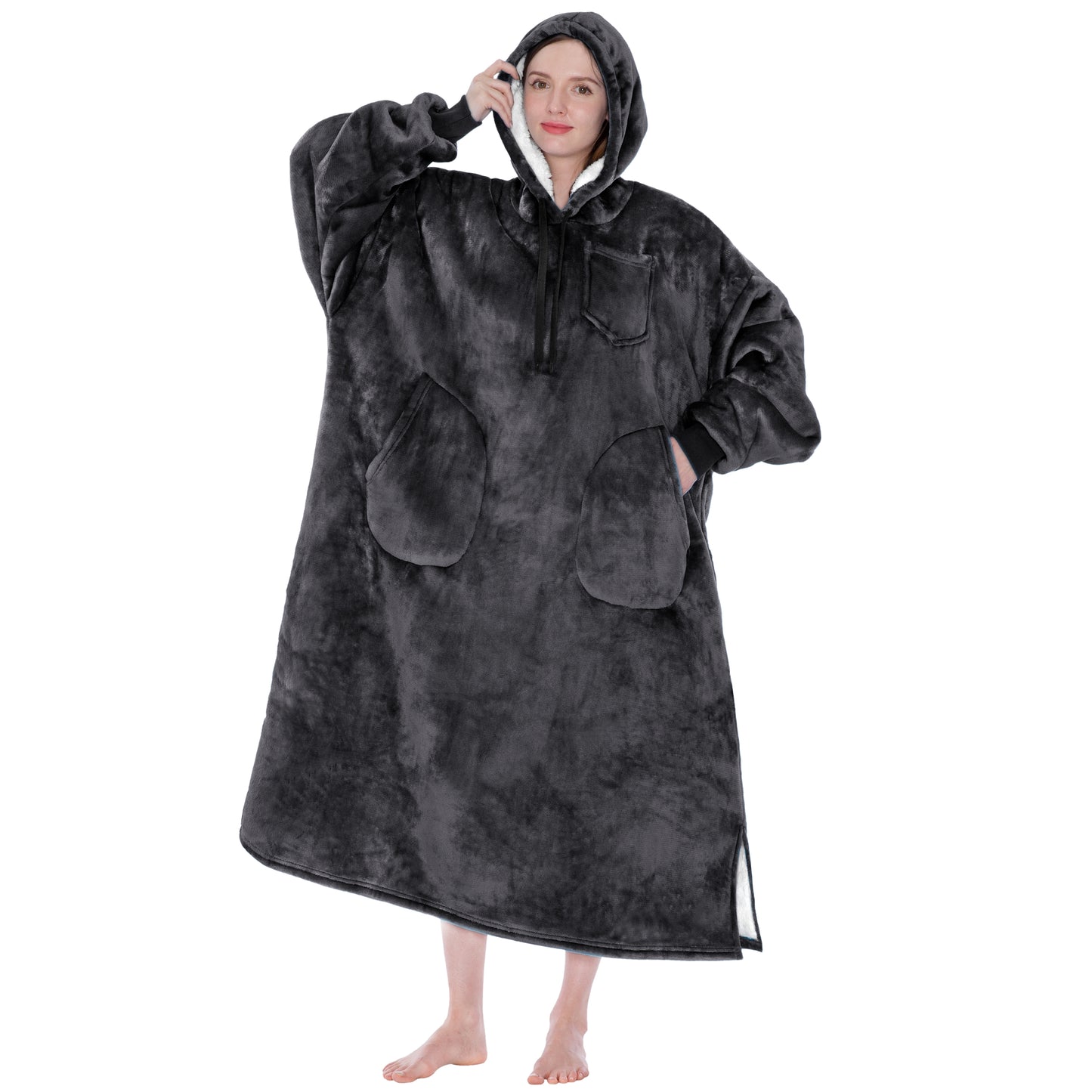 Chest Pocket Sherpa Hoodie Blanket - Patch Pocket (Regular / Long)