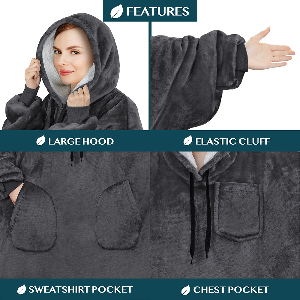 Chest Pocket Sherpa Hoodie Blanket - Patch Pocket (Regular / Long)
