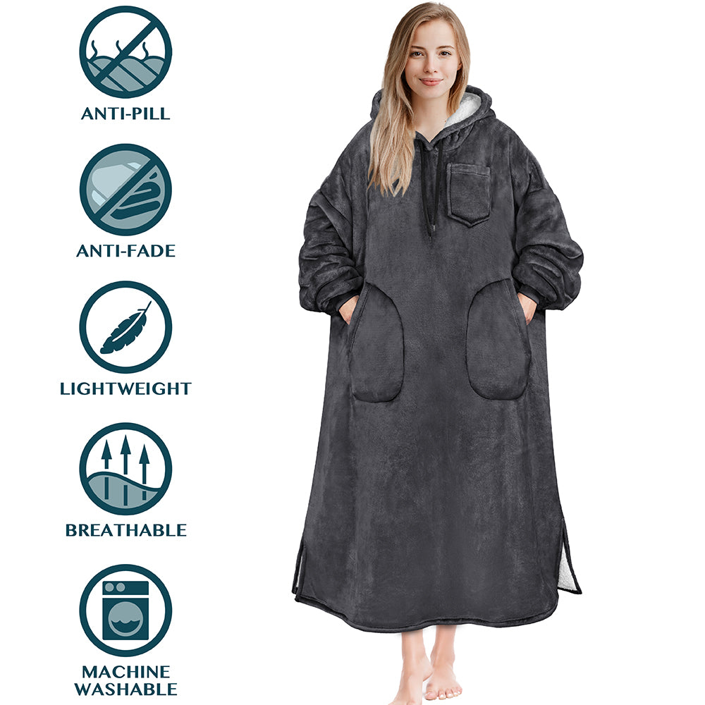 Chest Pocket Sherpa Hoodie Blanket - Patch Pocket (Regular / Long)