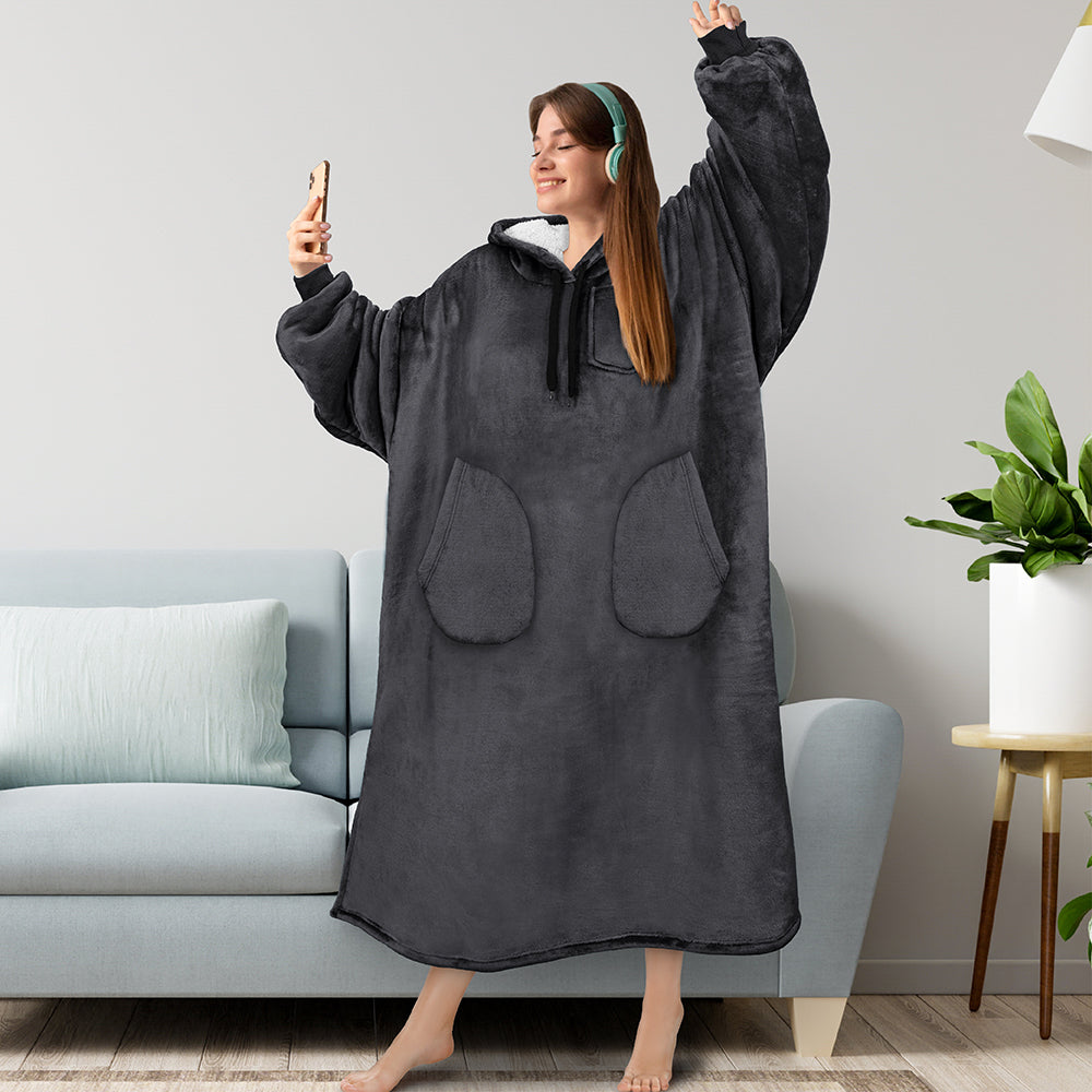 Chest Pocket Sherpa Hoodie Blanket - Patch Pocket (Regular / Long)