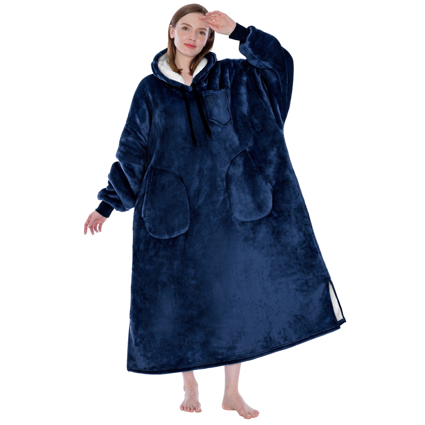 Chest Pocket Sherpa Hoodie Blanket - Patch Pocket (Regular / Long)