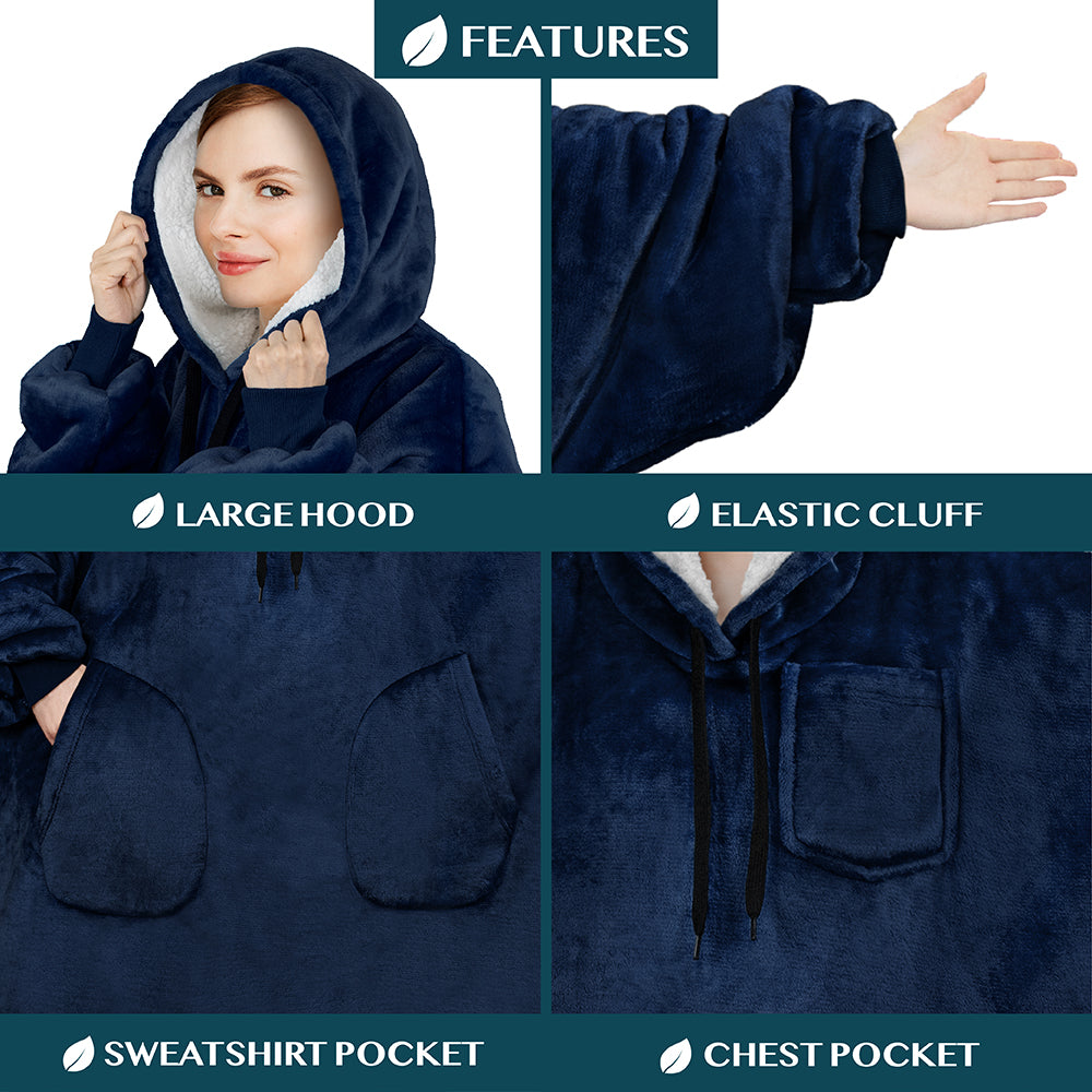 Chest Pocket Sherpa Hoodie Blanket - Patch Pocket (Regular / Long)
