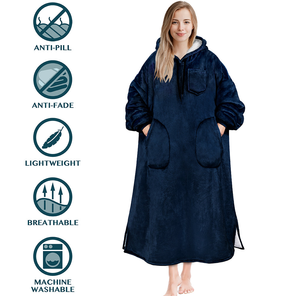 Chest Pocket Sherpa Hoodie Blanket - Patch Pocket (Regular / Long)