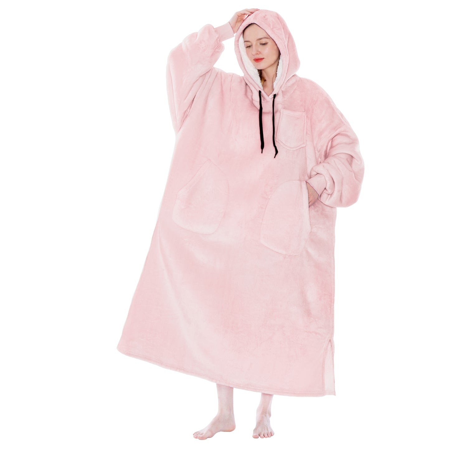 Chest Pocket Sherpa Hoodie Blanket - Patch Pocket (Regular / Long)