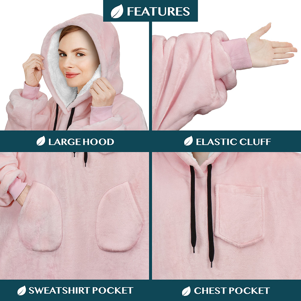 Chest Pocket Sherpa Hoodie Blanket - Patch Pocket (Regular / Long)