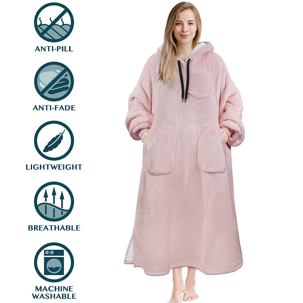 Chest Pocket Sherpa Hoodie Blanket - Patch Pocket (Regular / Long)