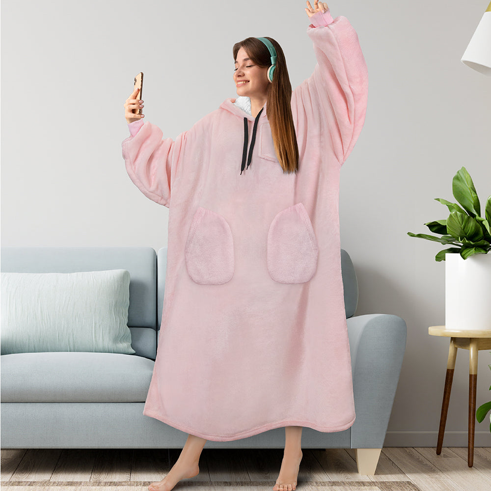 Chest Pocket Sherpa Hoodie Blanket - Patch Pocket (Regular / Long)