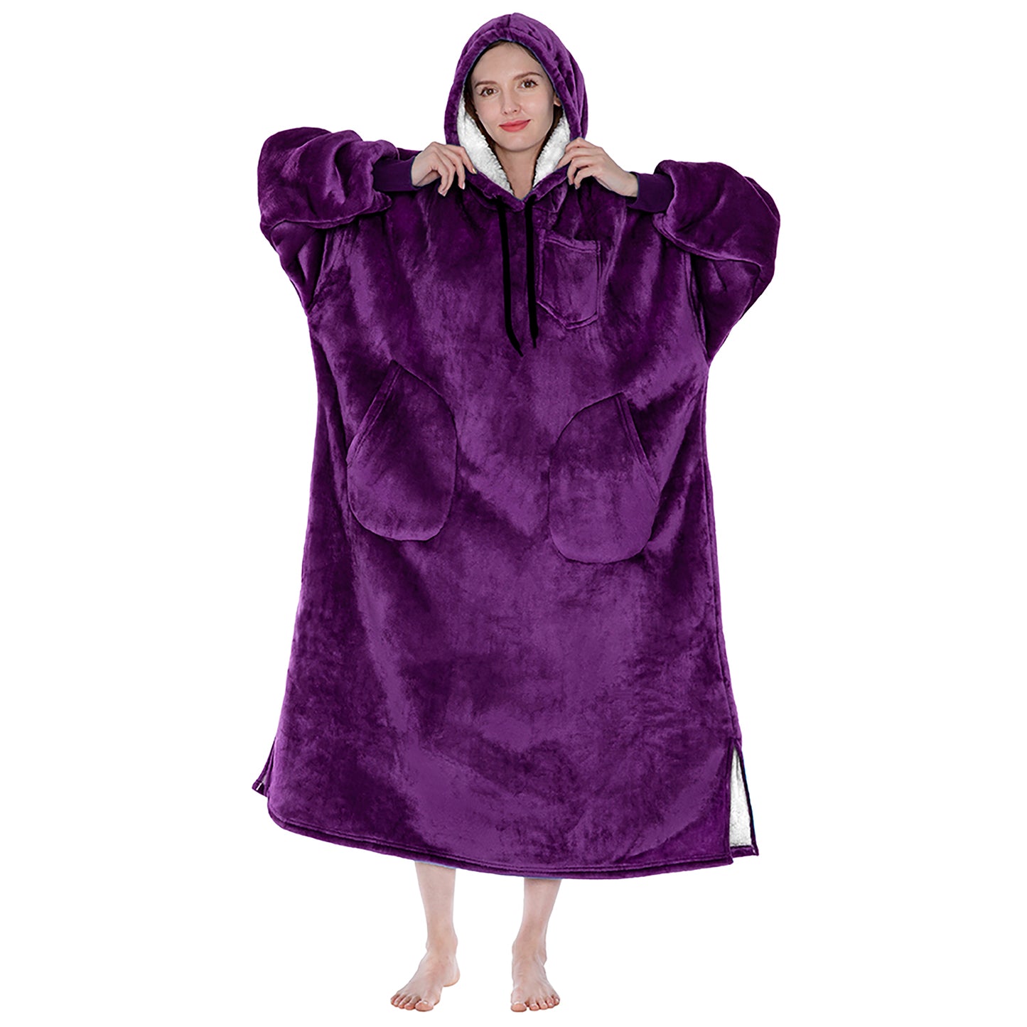 Chest Pocket Sherpa Hoodie Blanket - Patch Pocket (Regular / Long)