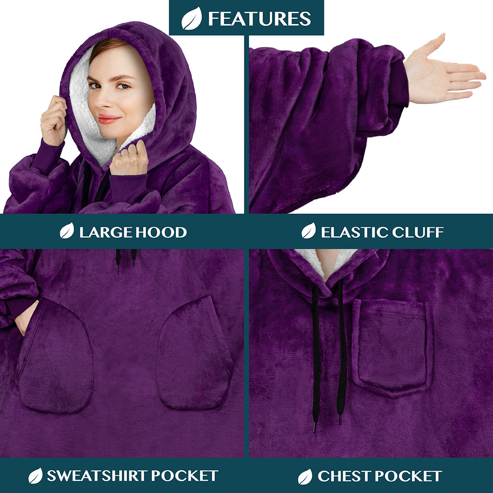 Chest Pocket Sherpa Hoodie Blanket - Patch Pocket (Regular / Long)