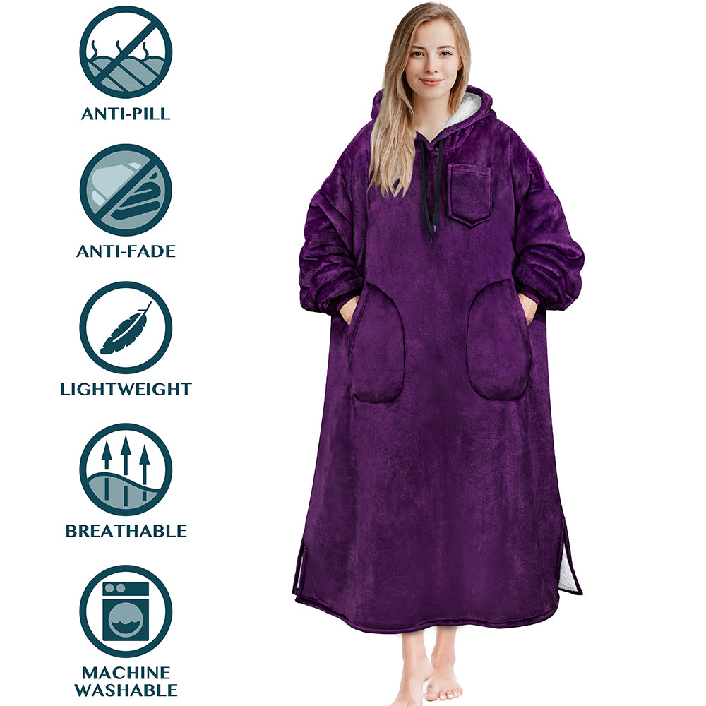 Chest Pocket Sherpa Hoodie Blanket - Patch Pocket (Regular / Long)