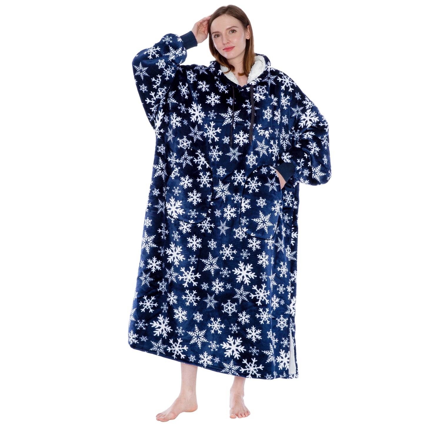 Chest Pocket Sherpa Hoodie Blanket - Patch Pocket (Regular / Long)