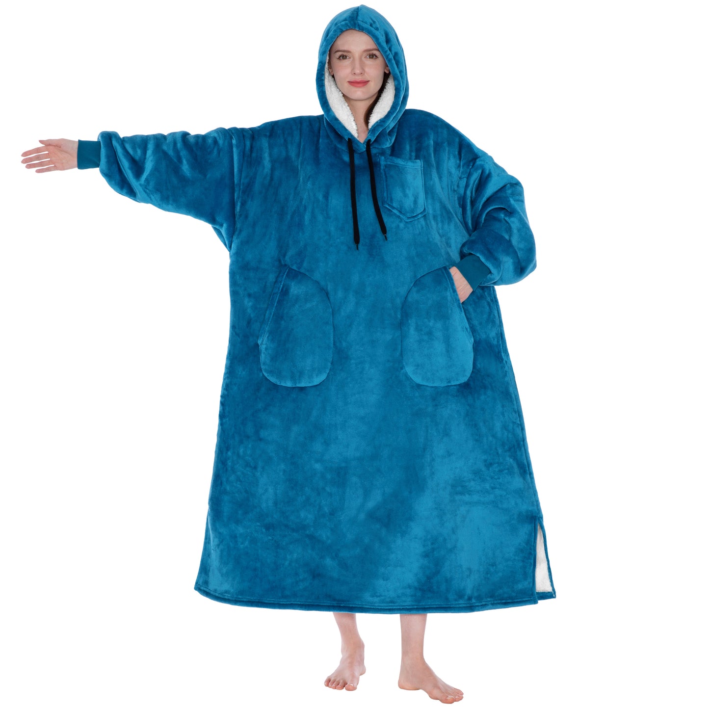 Chest Pocket Sherpa Hoodie Blanket - Patch Pocket (Regular / Long)