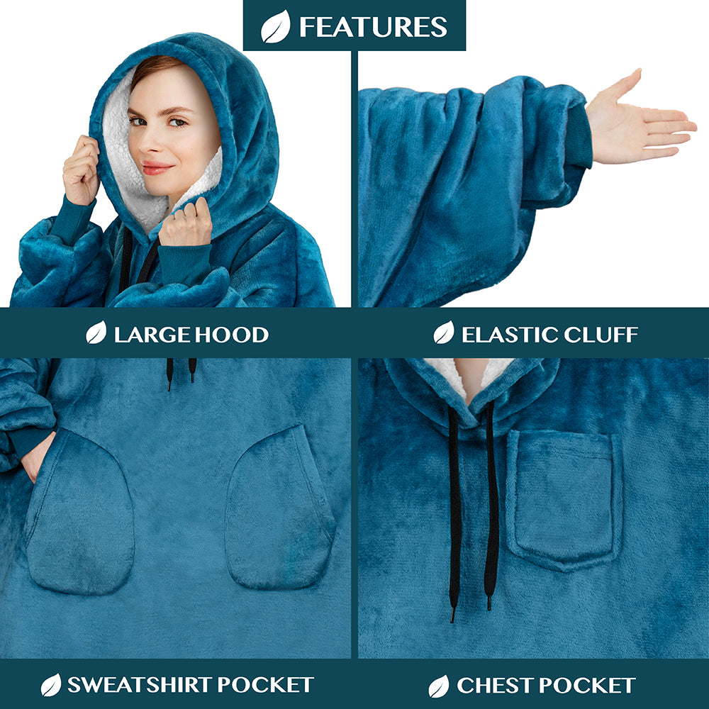 Chest Pocket Sherpa Hoodie Blanket - Patch Pocket (Regular / Long)