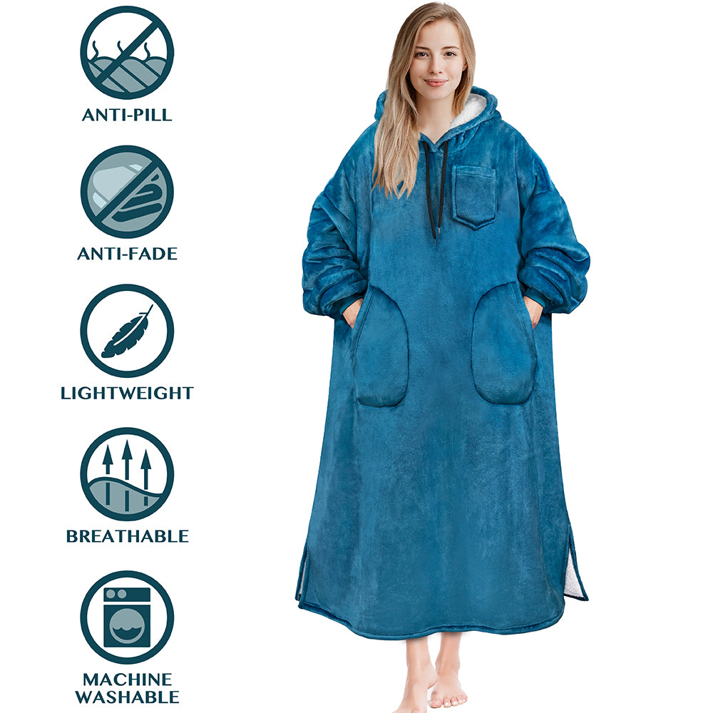 Chest Pocket Sherpa Hoodie Blanket - Patch Pocket (Regular / Long)