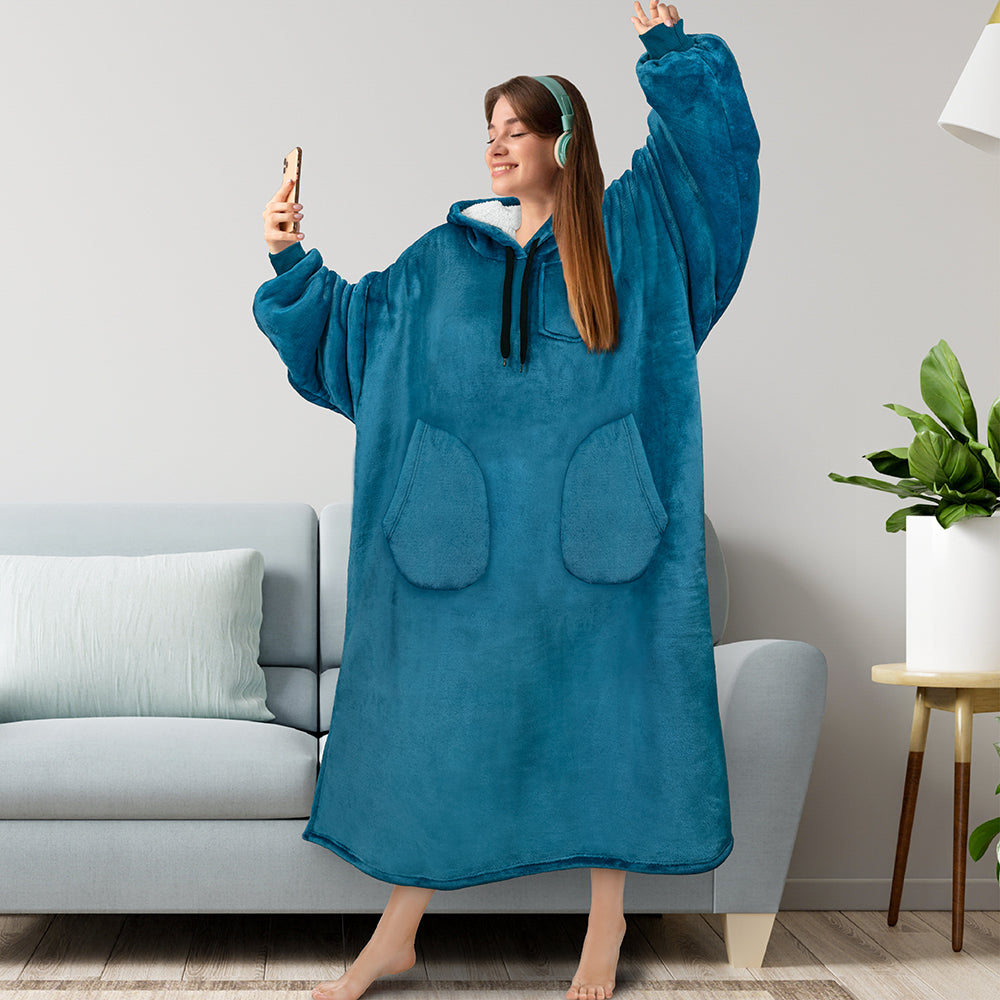 Chest Pocket Sherpa Hoodie Blanket - Patch Pocket (Regular / Long)
