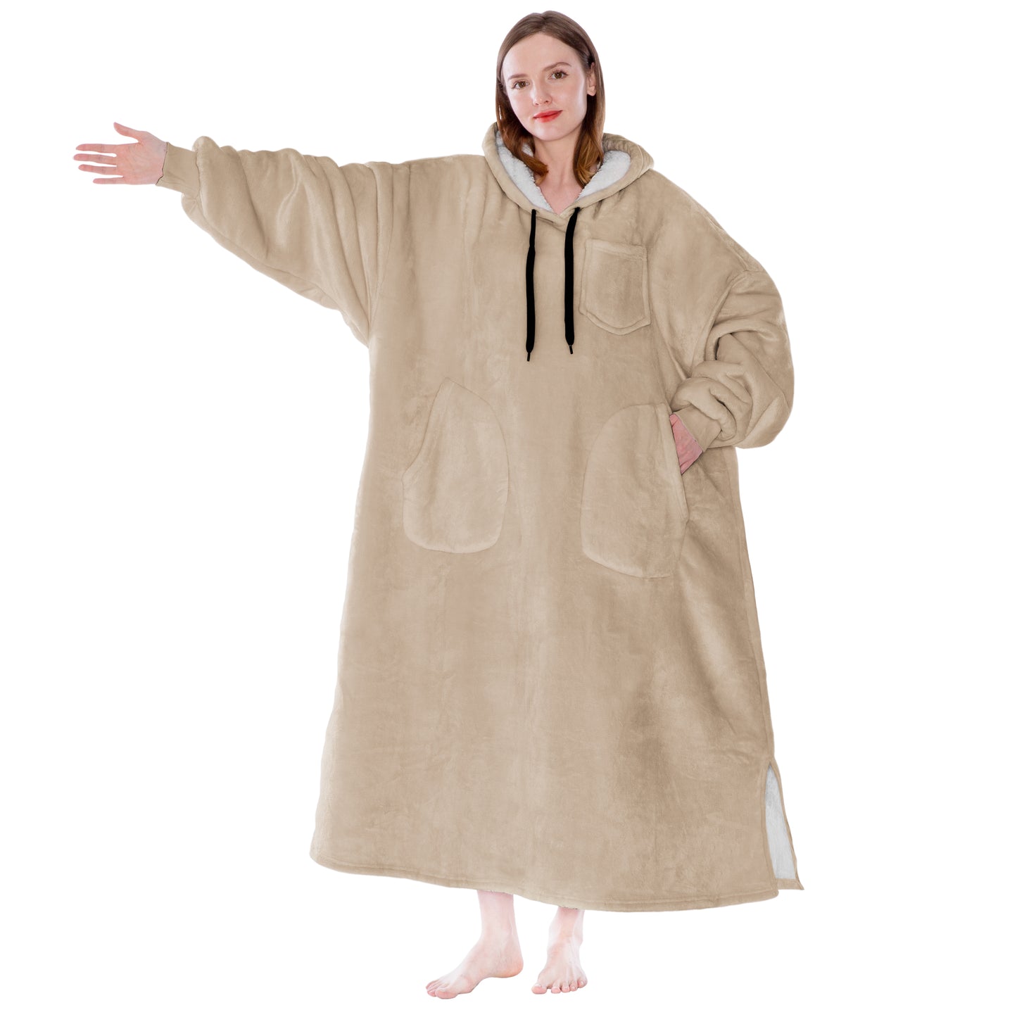 Chest Pocket Sherpa Hoodie Blanket - Patch Pocket (Regular / Long)