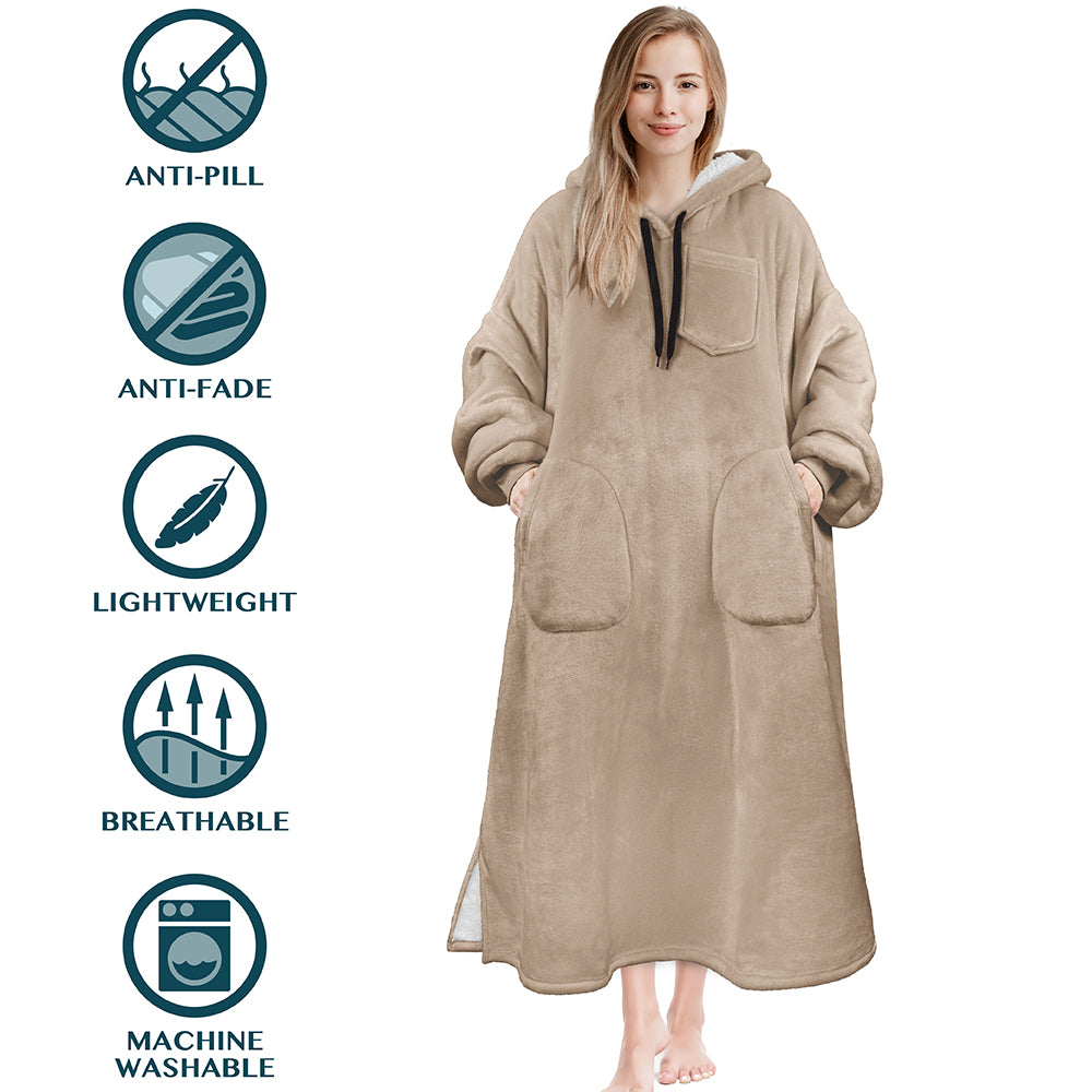 Chest Pocket Sherpa Hoodie Blanket - Patch Pocket (Regular / Long)