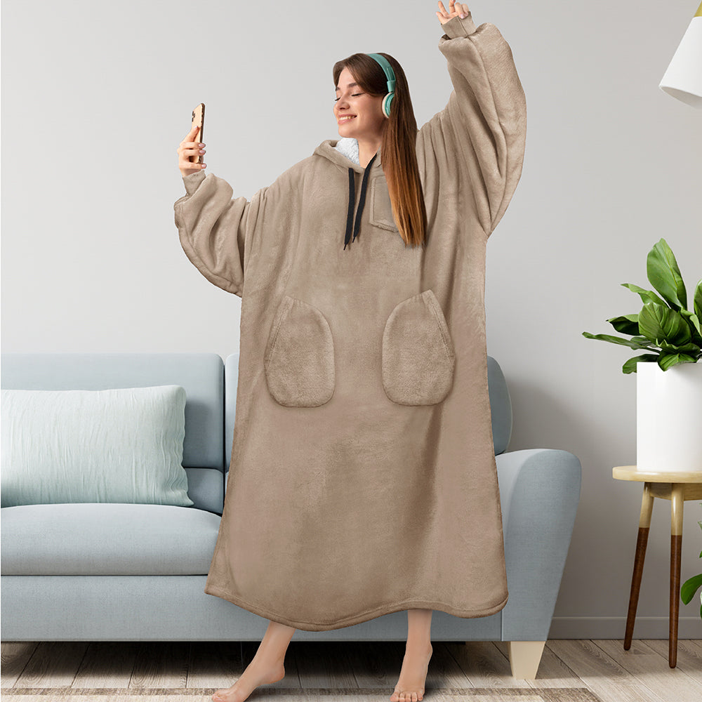 Chest Pocket Sherpa Hoodie Blanket - Patch Pocket (Regular / Long)