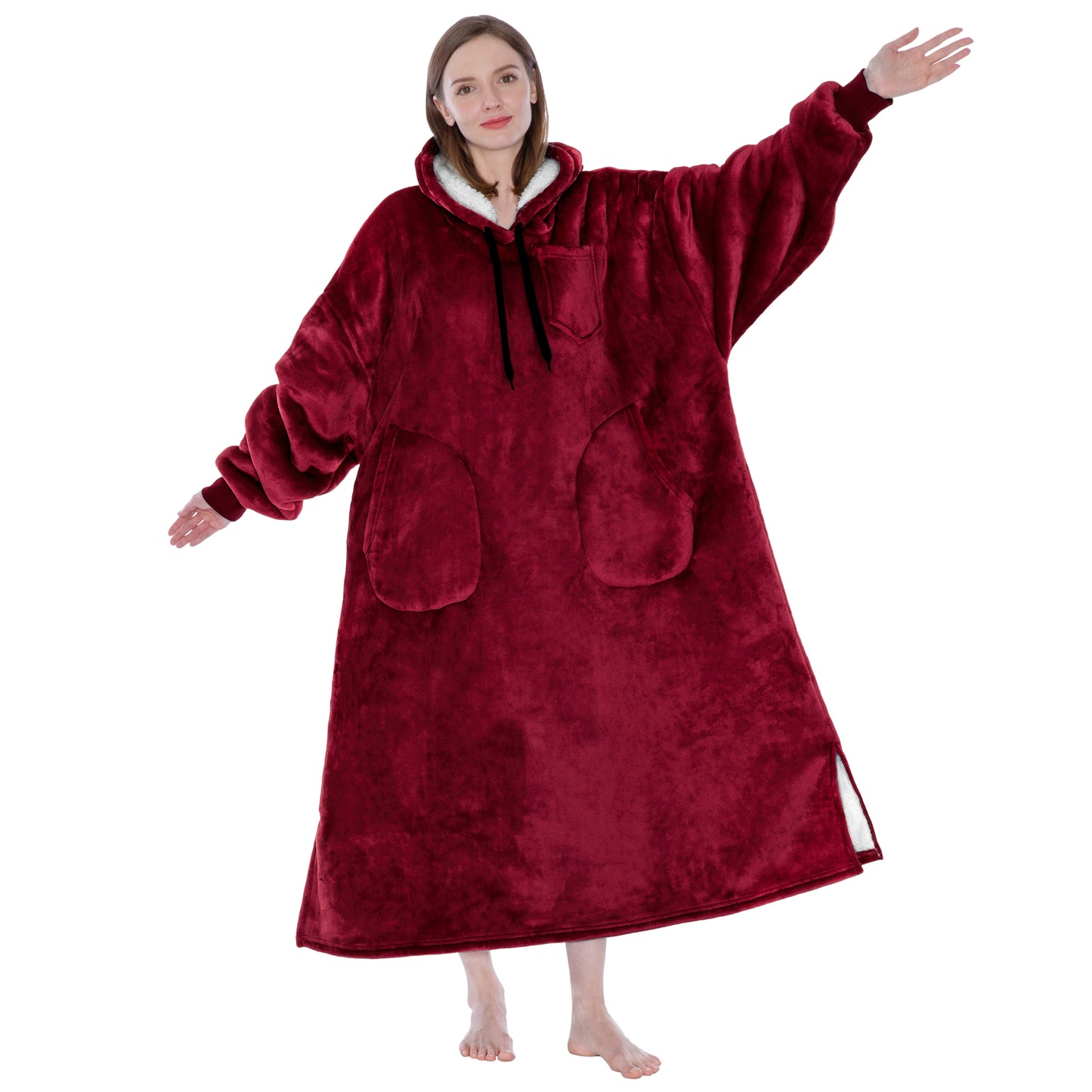 Chest Pocket Sherpa Hoodie Blanket - Patch Pocket (Regular / Long)