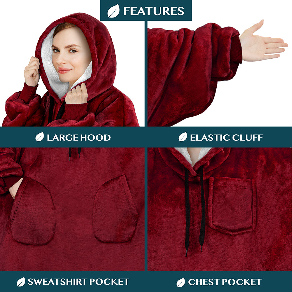 Chest Pocket Sherpa Hoodie Blanket - Patch Pocket (Regular / Long)