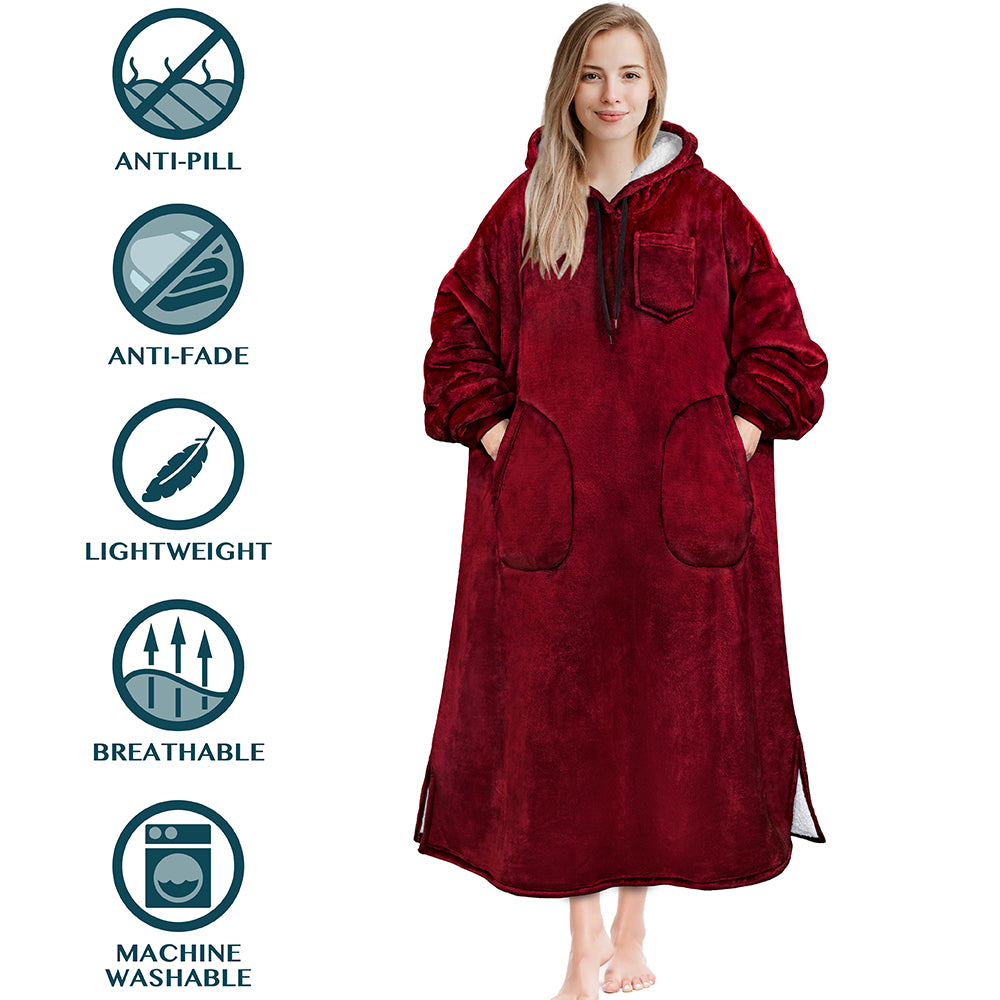 Chest Pocket Sherpa Hoodie Blanket - Patch Pocket (Regular / Long)