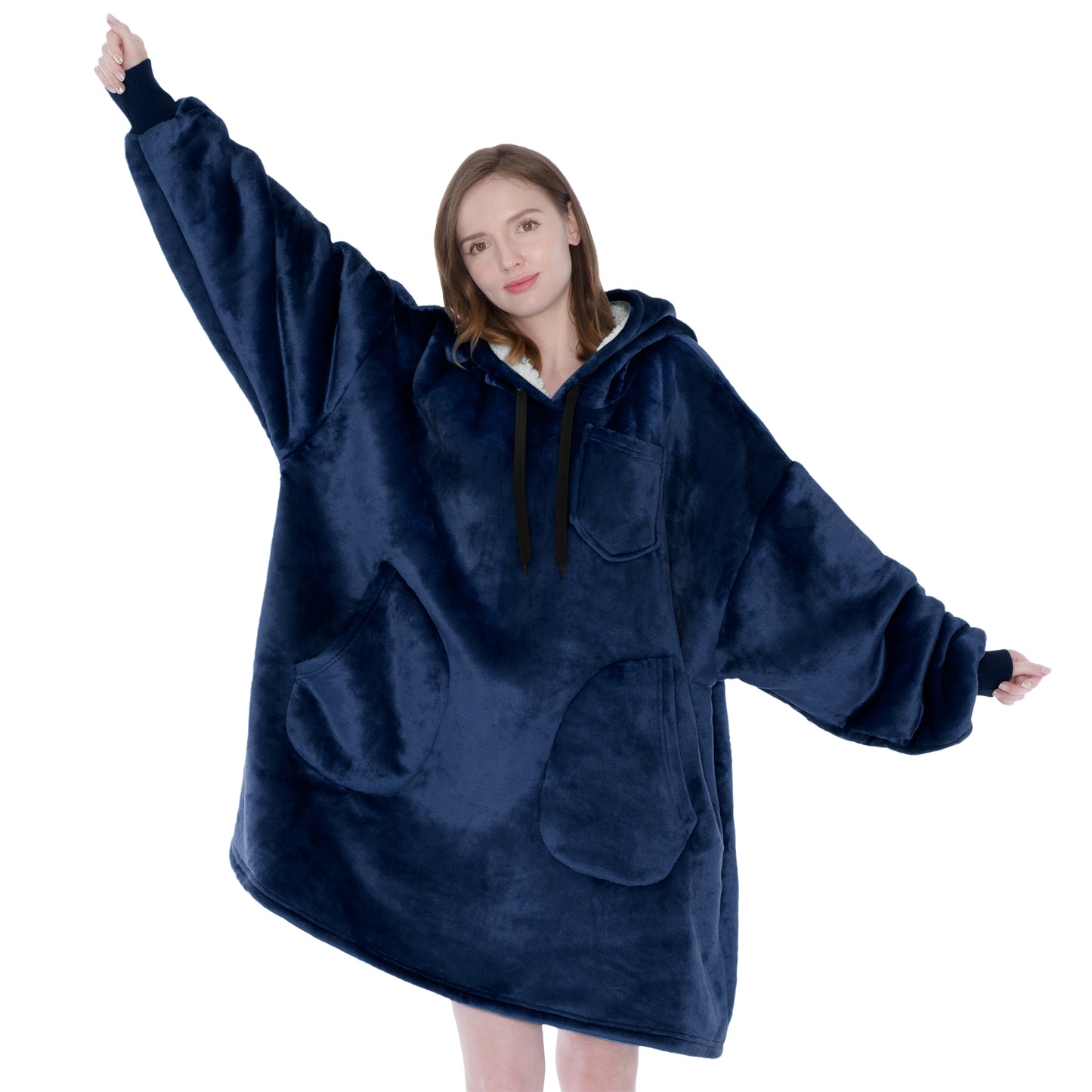 Chest Pocket Sherpa Hoodie Blanket - Patch Pocket (Regular / Long)