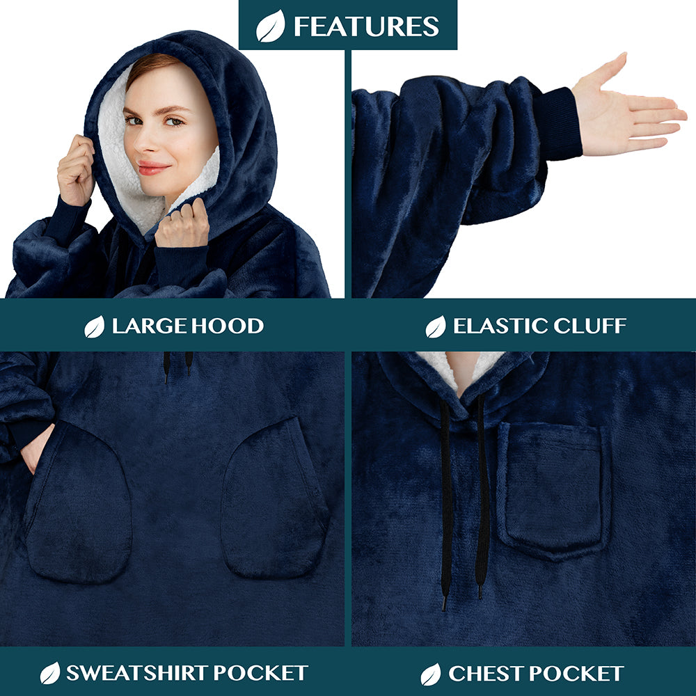 Chest Pocket Sherpa Hoodie Blanket - Patch Pocket (Regular / Long)