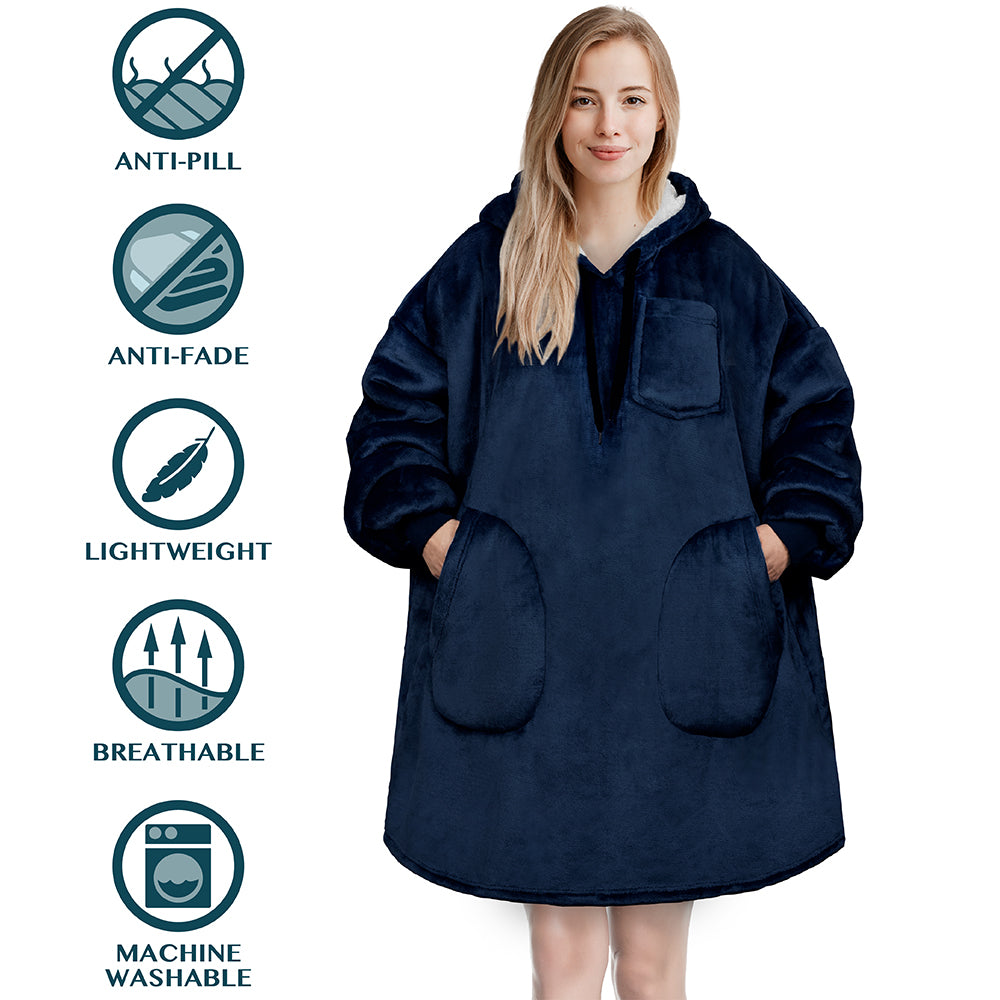 Chest Pocket Sherpa Hoodie Blanket - Patch Pocket (Regular / Long)
