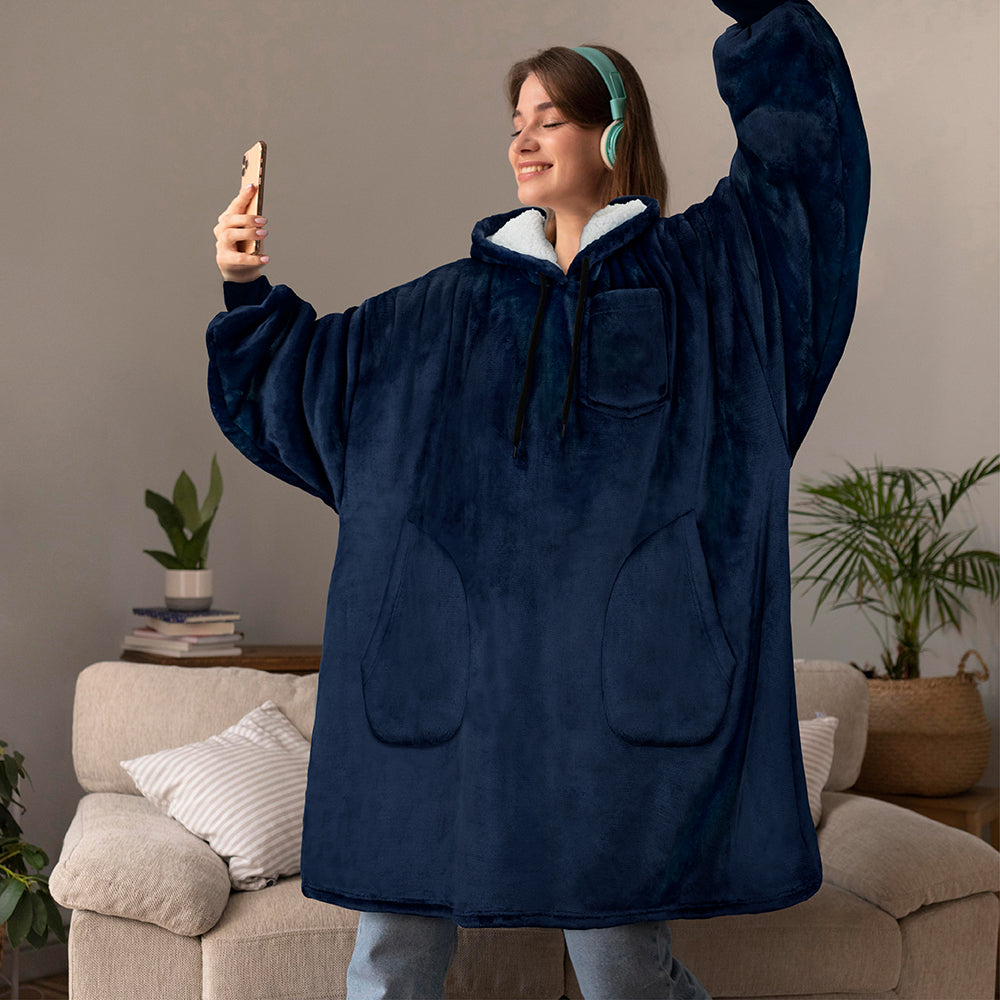 Chest Pocket Sherpa Hoodie Blanket - Patch Pocket (Regular / Long)