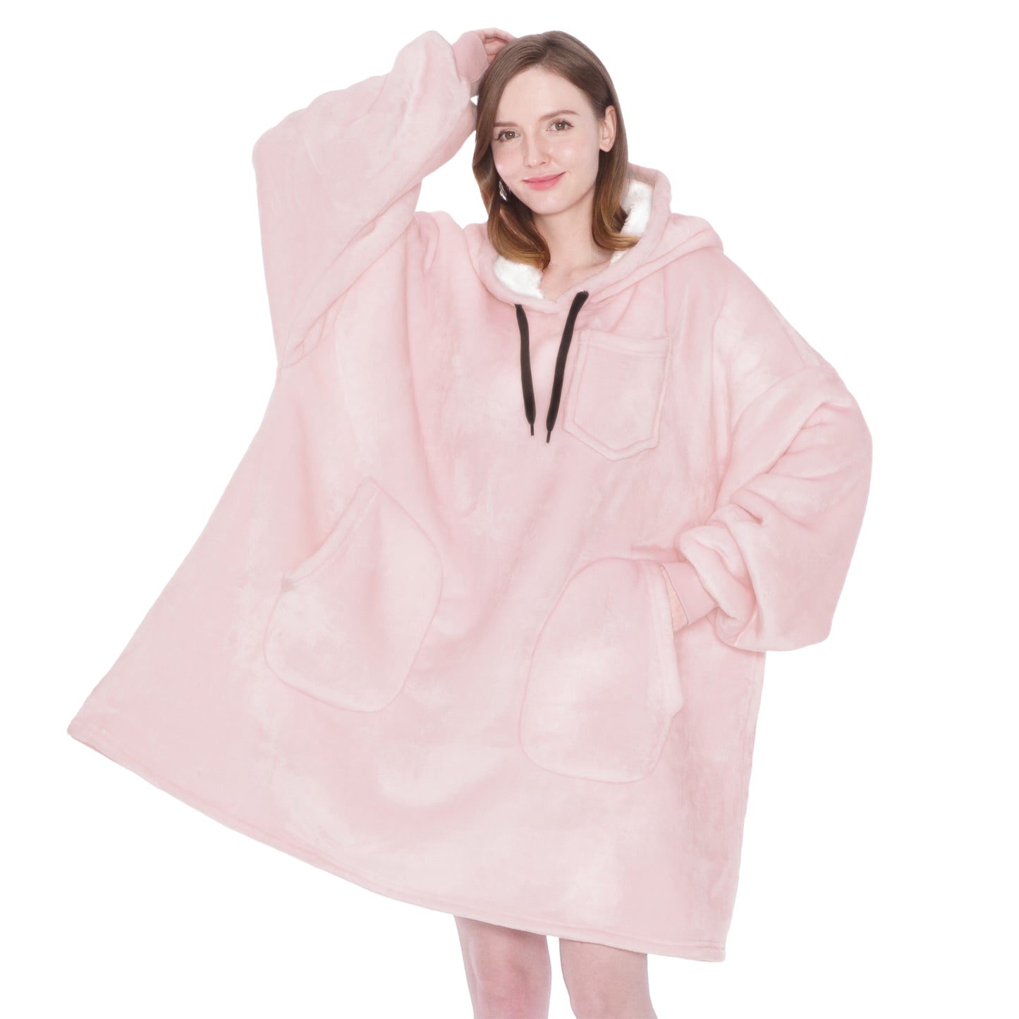 Chest Pocket Sherpa Hoodie Blanket - Patch Pocket (Regular / Long)