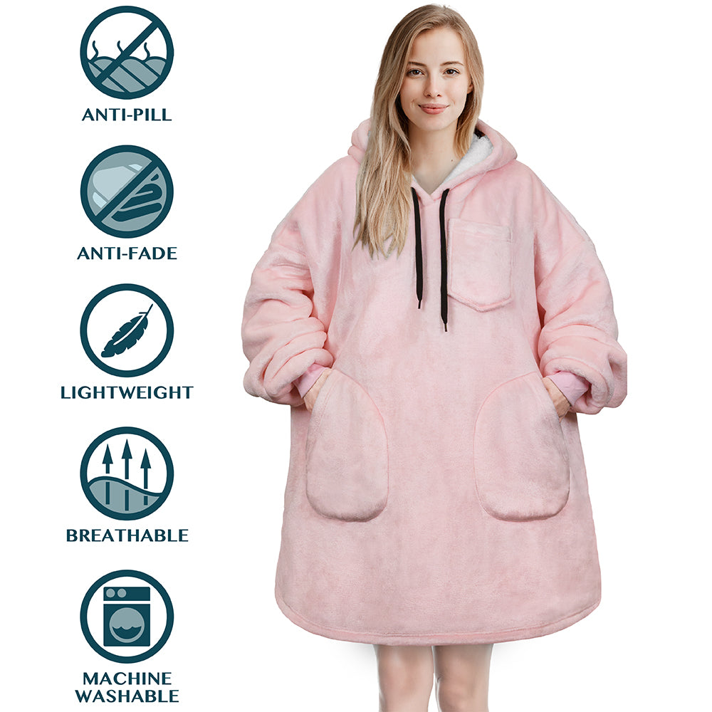 Chest Pocket Sherpa Hoodie Blanket - Patch Pocket (Regular / Long)