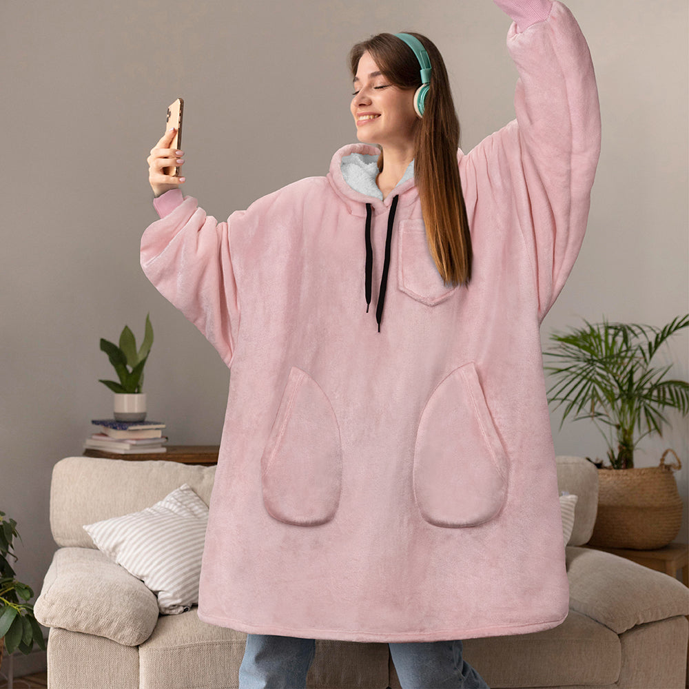 Chest Pocket Sherpa Hoodie Blanket - Patch Pocket (Regular / Long)