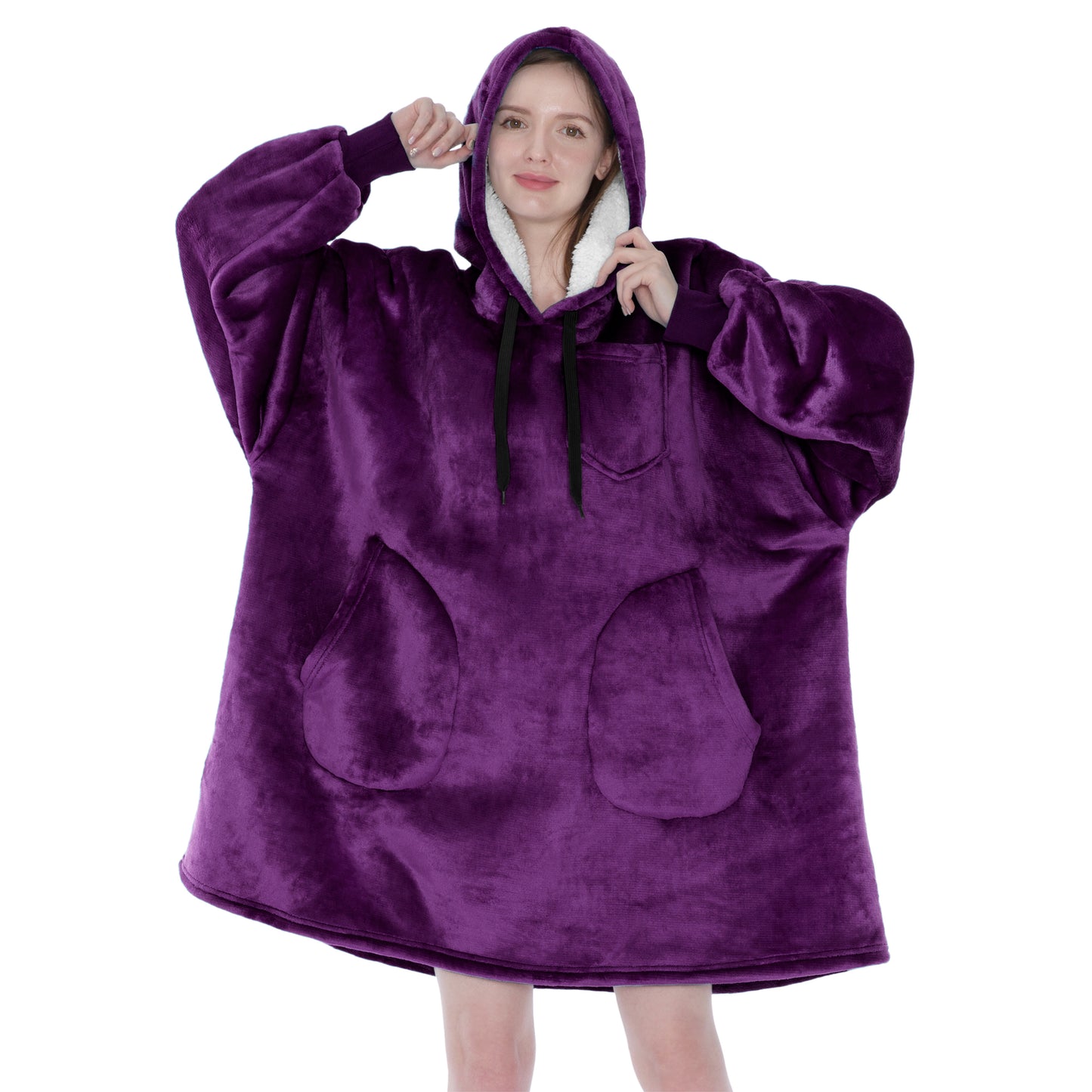 Chest Pocket Sherpa Hoodie Blanket - Patch Pocket (Regular / Long)