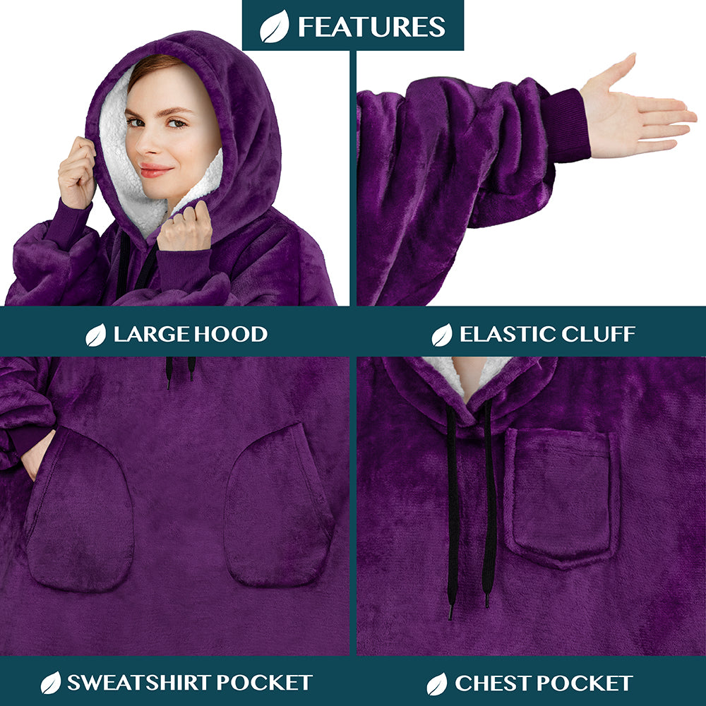 Chest Pocket Sherpa Hoodie Blanket - Patch Pocket (Regular / Long)