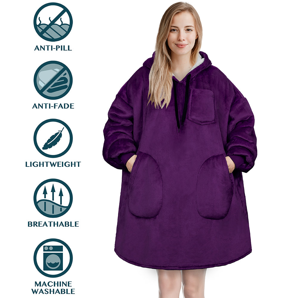 Chest Pocket Sherpa Hoodie Blanket - Patch Pocket (Regular / Long)